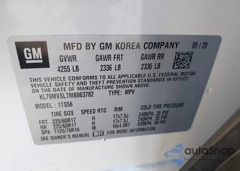 2021 Chevrolet Trailblazer Fwd Activ from USA, damaged, VIN KL79MVSL7MB063782